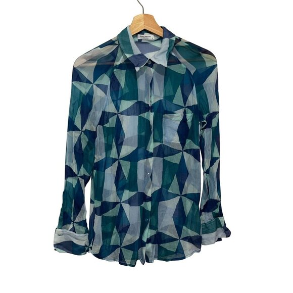 Equipment Femme Geometric Print SILK Long Sleeve Button-Up Blouse Women's XS - Picture 2 of 9